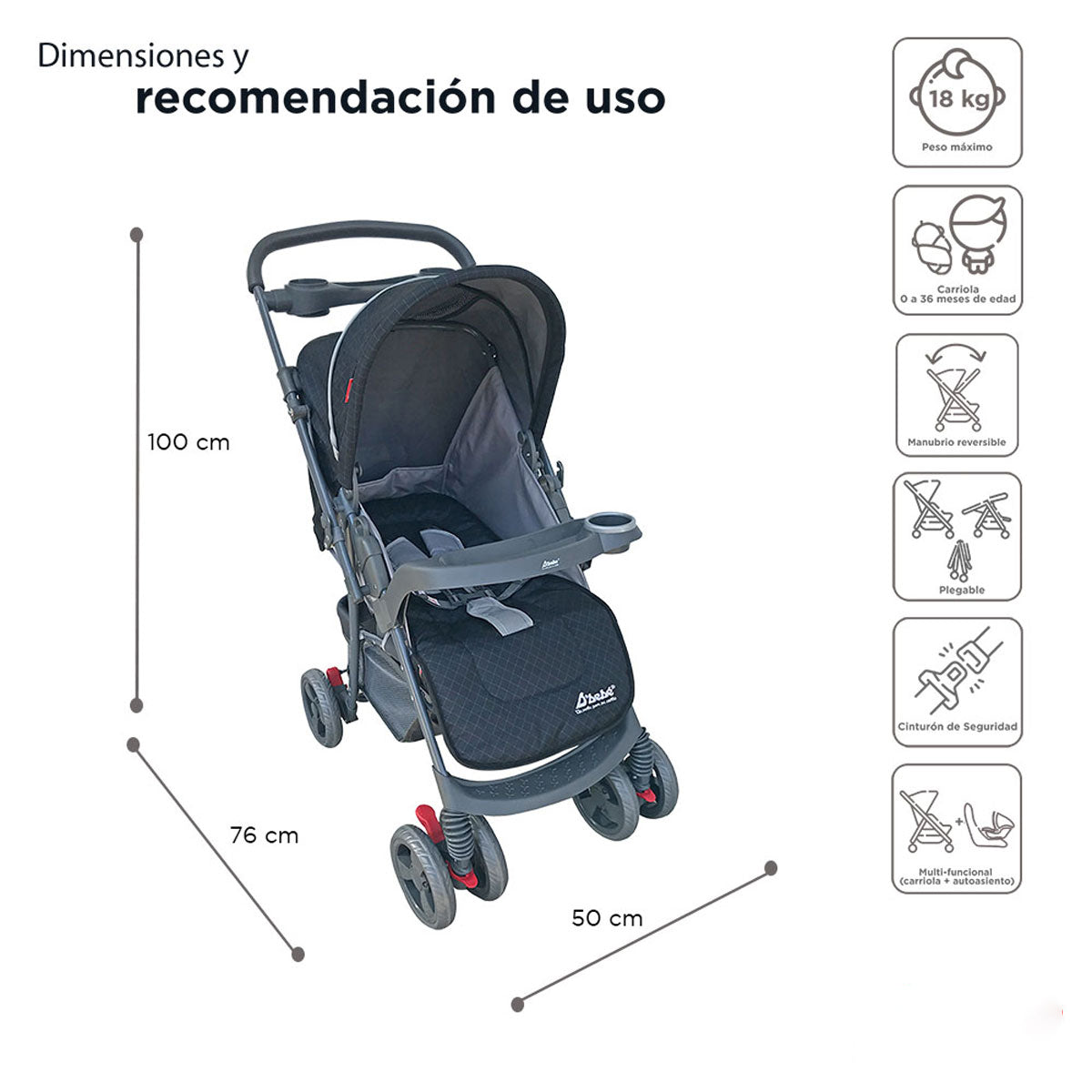 Set Carriola D'bebé Travel System Star Baby de 0 a 36 meses