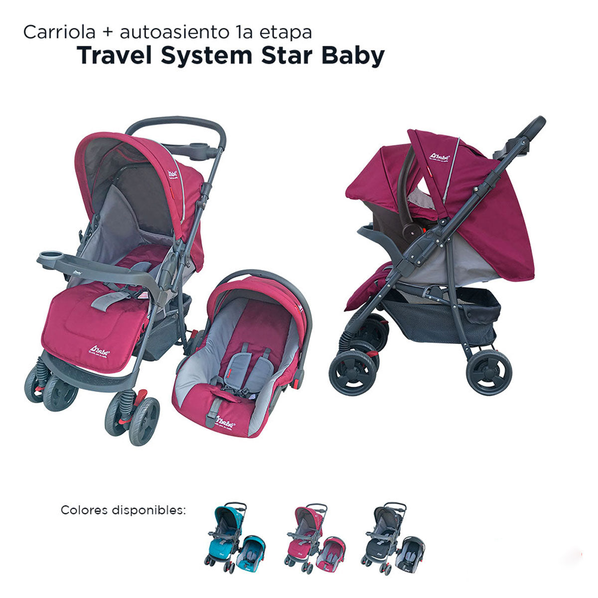Set Carriola D'bebé Travel System Star Baby de 0 a 36 meses