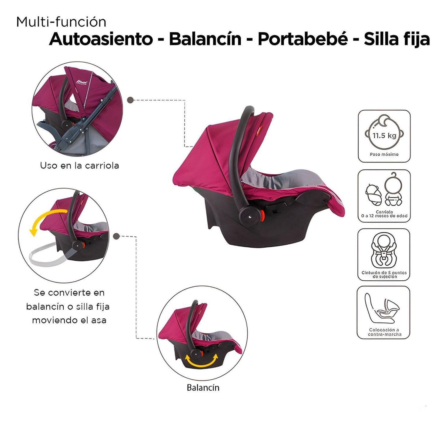 Set Carriola D'bebé Travel System Star Baby de 0 a 36 meses