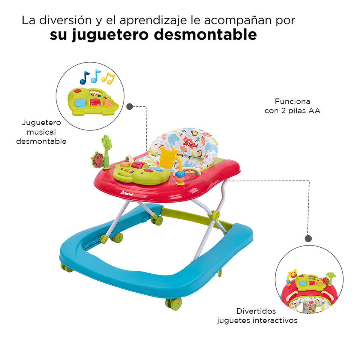 Andadera Caminadora D'bebé Jungle 2en1 de 6 meses hasta 12kg