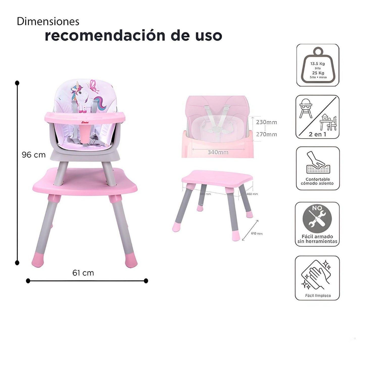 Silla Alta D'bebé Grow with Me Unisex de 6 meses a 7 años