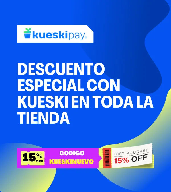 Special discount offer from KueskiPay, 15% off with code KUESKINUEVO on all store purchases.