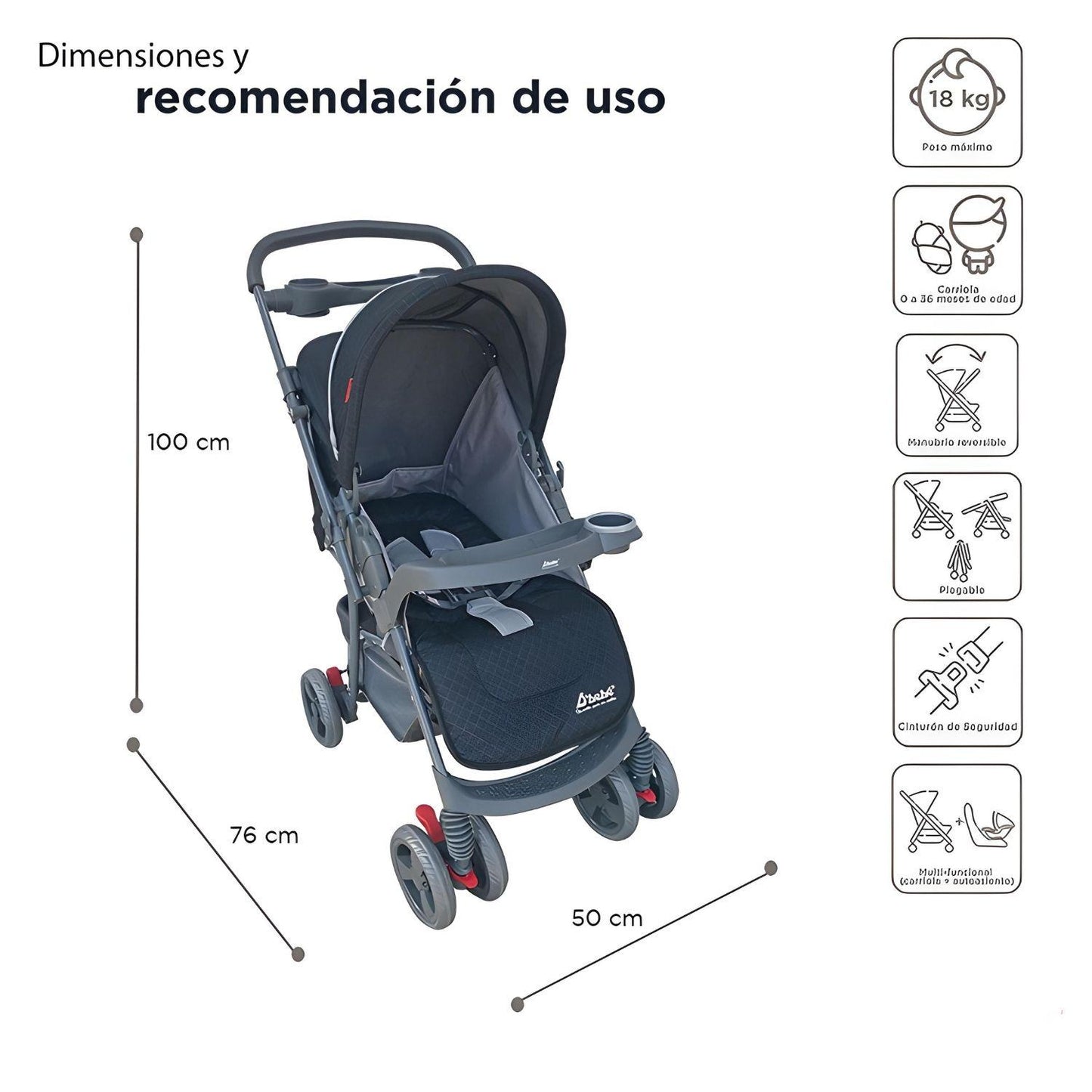 Set Carriola D'bebé Travel System Star Baby de 0 a 36 meses