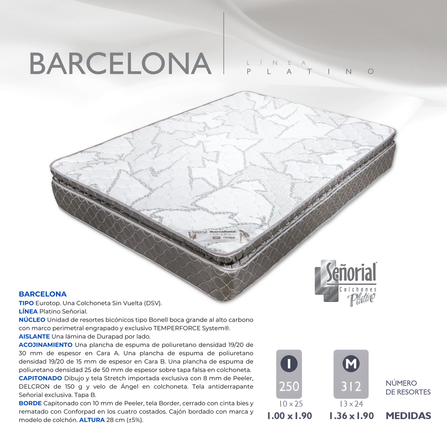 Colchón Barcelona Blanco Platino Señorial