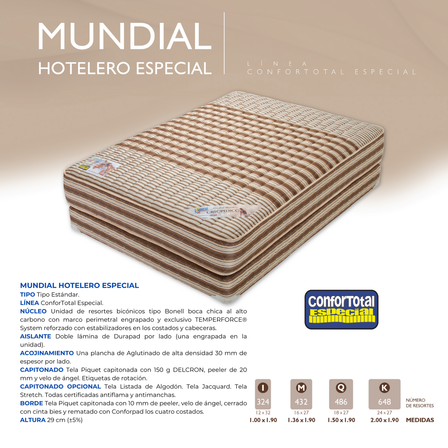 Colchón Mundial Hotelero Especial Confortotal Especial