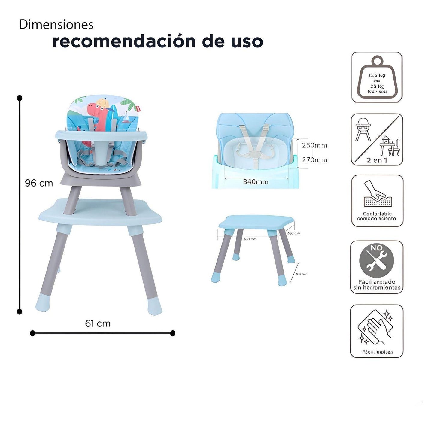 Silla Alta D'bebé Grow with Me Unisex de 6 meses a 7 años